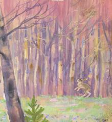 Заяц в лесу. Иллюстрация к книге А. Коптелова «Лесные походы»