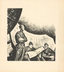 Литография "Солдаты за чтением газеты"