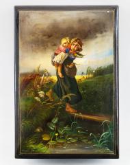 Шкатулка лаковая с миниатюрой «Дети, бегущие от грозы»
