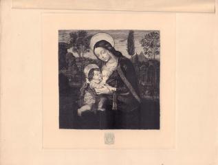 Гравюра с картины "Мадонна с младенцем" Пинтуриккьо из серии "Художественные сокровища России"