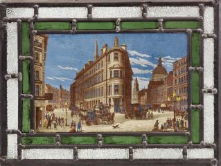 Витраж с изображением улицы королевы Виктории в Лондоне