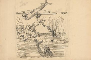 Карикатура "Подбитый немецкий самолет"