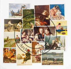 Сет из 27 открыток западноевропейских художников с репродукциями, жанровая тематика
