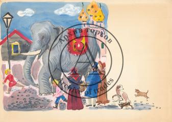 Иллюстрация к басне И.А.Крылова "Слон и моська"