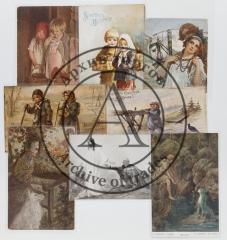 Сет из восьми открыток с иллюстрациями С. Соломко, К.В. Лемоха, Е. Бем.