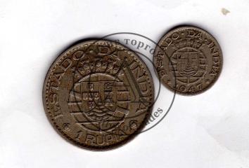 Подборка 2 шт. Португальская Индия.  Встречаются нечасто, особенно монета в ¼ рупии.