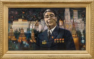 Портрет Л.И. Брежнева на фоне Кремля