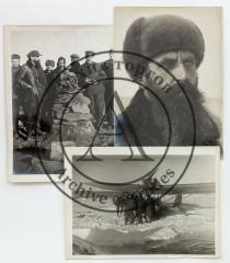 Две фотографии с Отто Шмидтом и группой полярников у самолета.