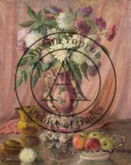 Натюрморт с цветами в вазе и яблоками