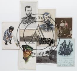 Сет из десяти открыток на тему Первой мировой войны, с Николаем II и одной сатирической.