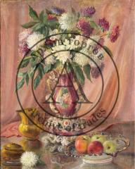Натюрморт с цветами в вазе и яблоками