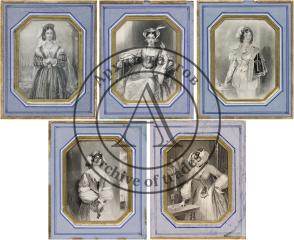 Пять гравюр с изображением дам