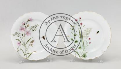 Две тарелки с ботанической росписью