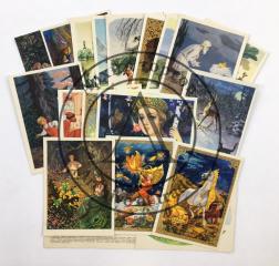 Сет из 19 открыток с иллюстрациями к сказкам художников Ю. Васнецова и В. Куприянова