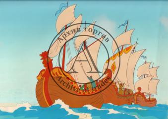 Корабли. Фаза из мультфильма "Сказка о царе Салтане" с авторским фоном