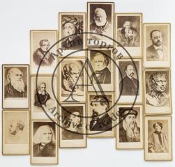 Сет из 17 карточек европейских писателей, художников, ученых и композиторов.