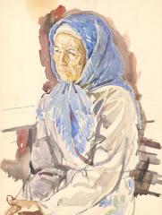 Портрет женщины в синем платке