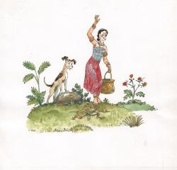 Девушка с собакой. Иллюстрация к индонезийской сказке.