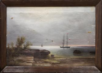 Пейзаж с кораблем у берега