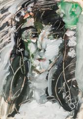 Портрет девушки с зеленым цветком
