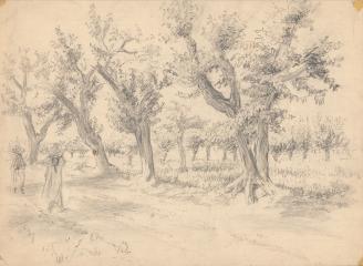 Два рисунка: "Пейзаж с персиковыми деревьями" и "Пейзаж с амбаром"