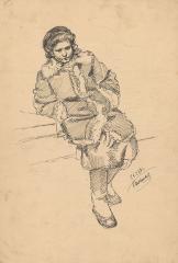 Рисунок "Сидящая женщина в дубленке"